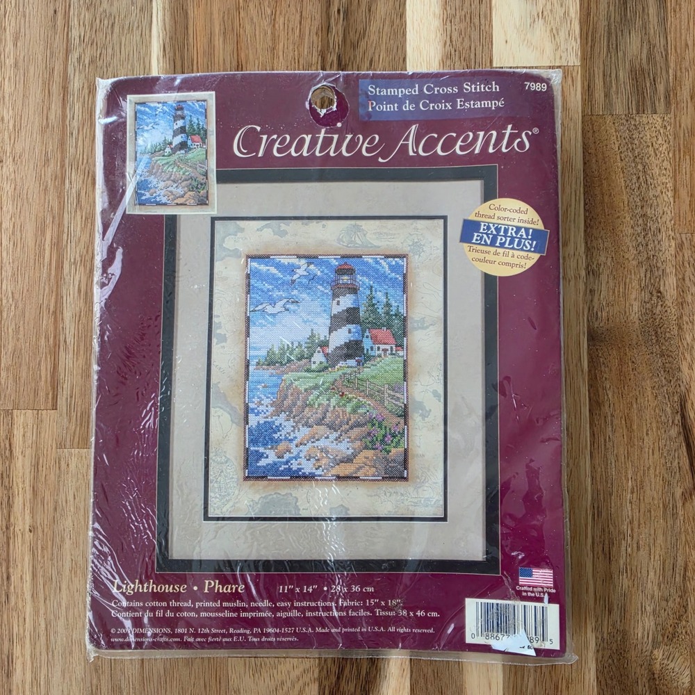 Dimensions Creative Accents Stamped Cross Stitch Kit Lighthouse 7989 Vintage NEW